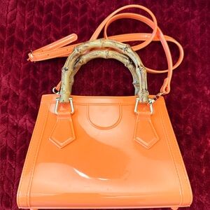 Orange Mini Handbag with Bamboo Handle